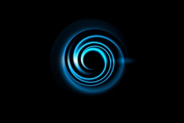 Abstract blue circle with light spiral on black background