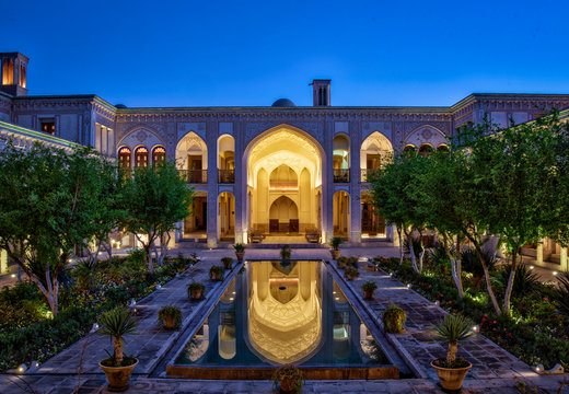 The Ameriha Reflecting Pools in Kahsan Iran After Sundown.