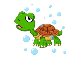 Vector cute cartoon Turtle isolated on white background. Sea animal vector illustration