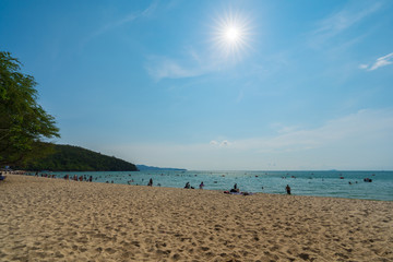 unidentified people visit Sai Kaew Beach at Rayong, Thailand