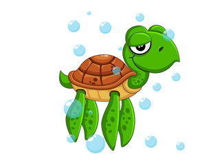 Vector cute cartoon Turtle isolated on white background. Sea animal vector illustration