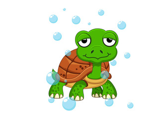 Vector cute cartoon Turtle isolated on white background. Sea animal vector illustration