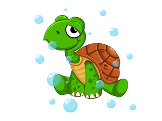 Vector cute cartoon Turtle isolated on white background. Sea animal vector illustration