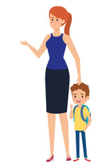 beautiful mother with little boy characters