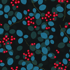 Seamless pattern with cherry berries.Vector endless background with bush cherry.