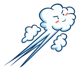 Funny and cute cloud flying with high speed - - vector.