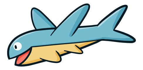 Cute and funny flying fish laughing happily - vector.