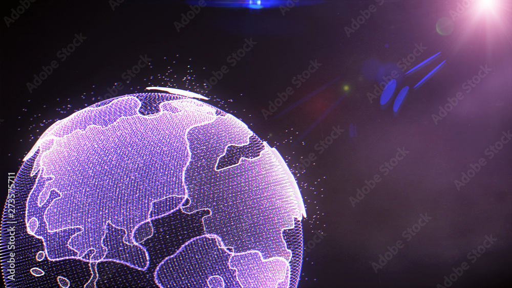 Poster earth rotate hi technology of universe scifi graphic illustration. abstract virtual futuristic spin 