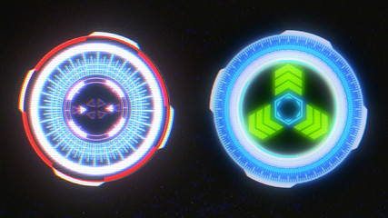 HUD Futuristic Spin Circles Crosshair Element Shape Target Monitor User Communication Interface Concept. Virtual Abstract Hi Technology UI Interactive Screen Illustration Design.