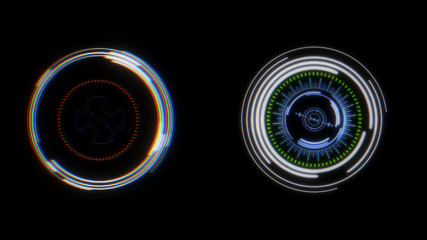 HUD Futuristic Spin Circles Crosshair Element Shape Target Monitor User Communication Interface Concept. Virtual Abstract Hi Technology UI Interactive Screen Illustration Design.