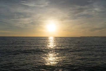Beautiful seascape with orange sunset.