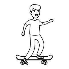happy young boy in skateboard