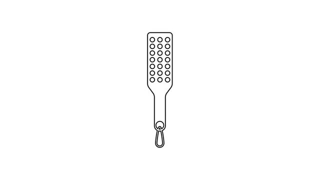 Black Spanking paddle line icon on white background. Fetish accessory. Sex toy for adult. 4K Video motion graphic animation