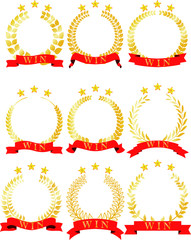 Illustration of a victory three-star gold laurel set