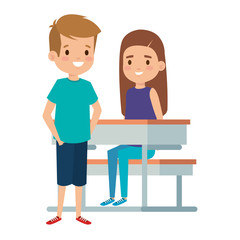 Obraz premium cute little students couple in school desk