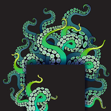 Octopus frame design, creative ocean doodle