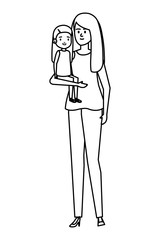 beautiful mother with little daughter characters