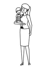 beautiful mother with little son characters