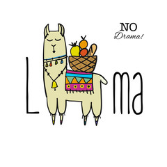 Cute lama character. Greeting card for your design
