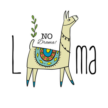 Cute lama character. Greeting card for your design