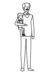 adult father bald with beard and son characters