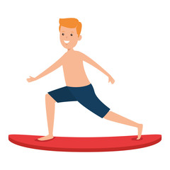 happy athletic boy practicing surf sport