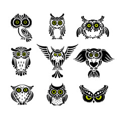 Cute owls collection, black silhouette for your design