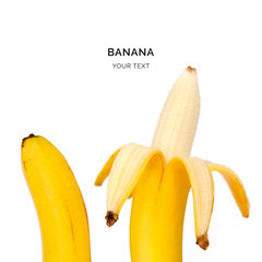Creative layout made of banana on the white background. Food concept. Macro concept.
