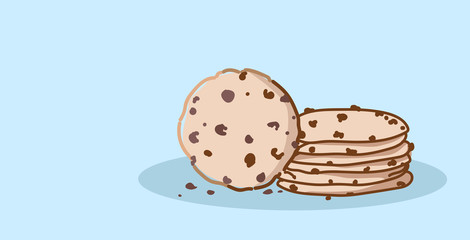 chocolate chip cookies sweet baked dessert hand drawn sketch doodle horizontal