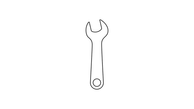 Black Wrench line icon on white background. Spanner repair tool. Service tool symbol. 4K Video motion graphic animation