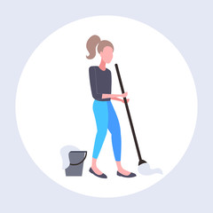 housewife mopping floor woman cleaner using mop cleaning service housework concept full length flat