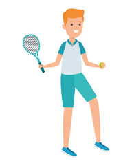 Obraz na płótnie Canvas happy athletic boy with racket practicing tennis