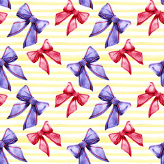 Watercolor bows. Seamless pattern for fabrics, paper, wallpaper