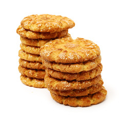 Biscuits with whole-wheat flour. Crunchy, grains  on white background