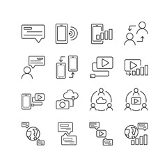 line icon set of social media and communication technology. Vector eps 10.