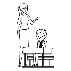 student girl in school desk with female teacher