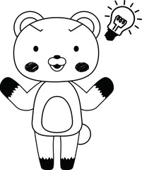 Monochrome Full-length illustration of the cute Bear character 