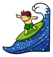 Funny and cute man surfing on vacation - vector.