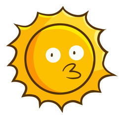 Cute and funny shining sun with weird face - vector.