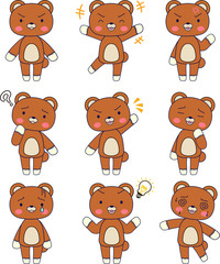 Full-length illustration of the cute Bear character set