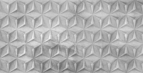 Triangular abstract geometric gray background of triangular volumetric elements of different random size on a concrete wall. 3D illustration