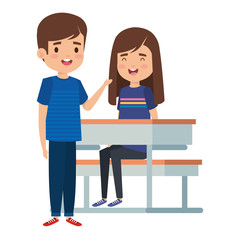 Fototapeta premium cute little students couple in school desk