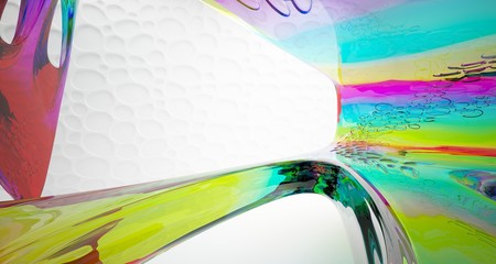 Abstract white and colored gradient glasses interior  with window. 3D illustration and rendering.