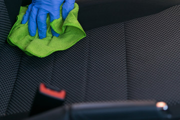 car interior care with a rag, close-up