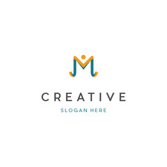 Abstract Initial Letter M Logo Design. Partnership People with Origami Style. Vector Logo Illustration.