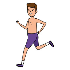 happy athletic boy shirtless running sport