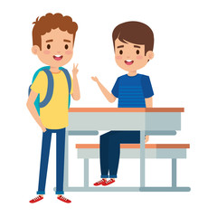 happy little students boys seated in school desk