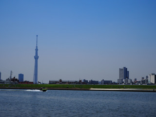 Naklejka premium 荒川とスカイツリー