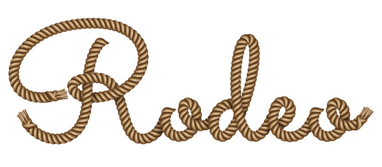 Rope hand drawn lettering Rodeo with 3d realistic effect. Vector illustration EPS 10.