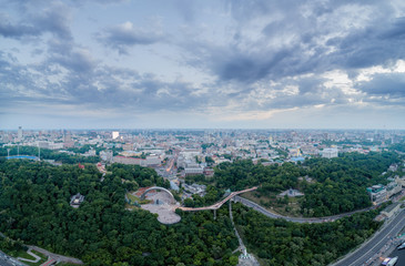 Aerial view of the new glass bridge in Kiev at night